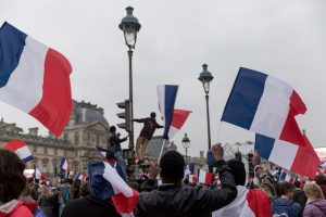 Celebrations at the Louvre following Macron's victory. May 7, 2017.