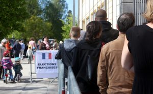 French expatriates line up to vote at a polling station in Morges, Switzerland.