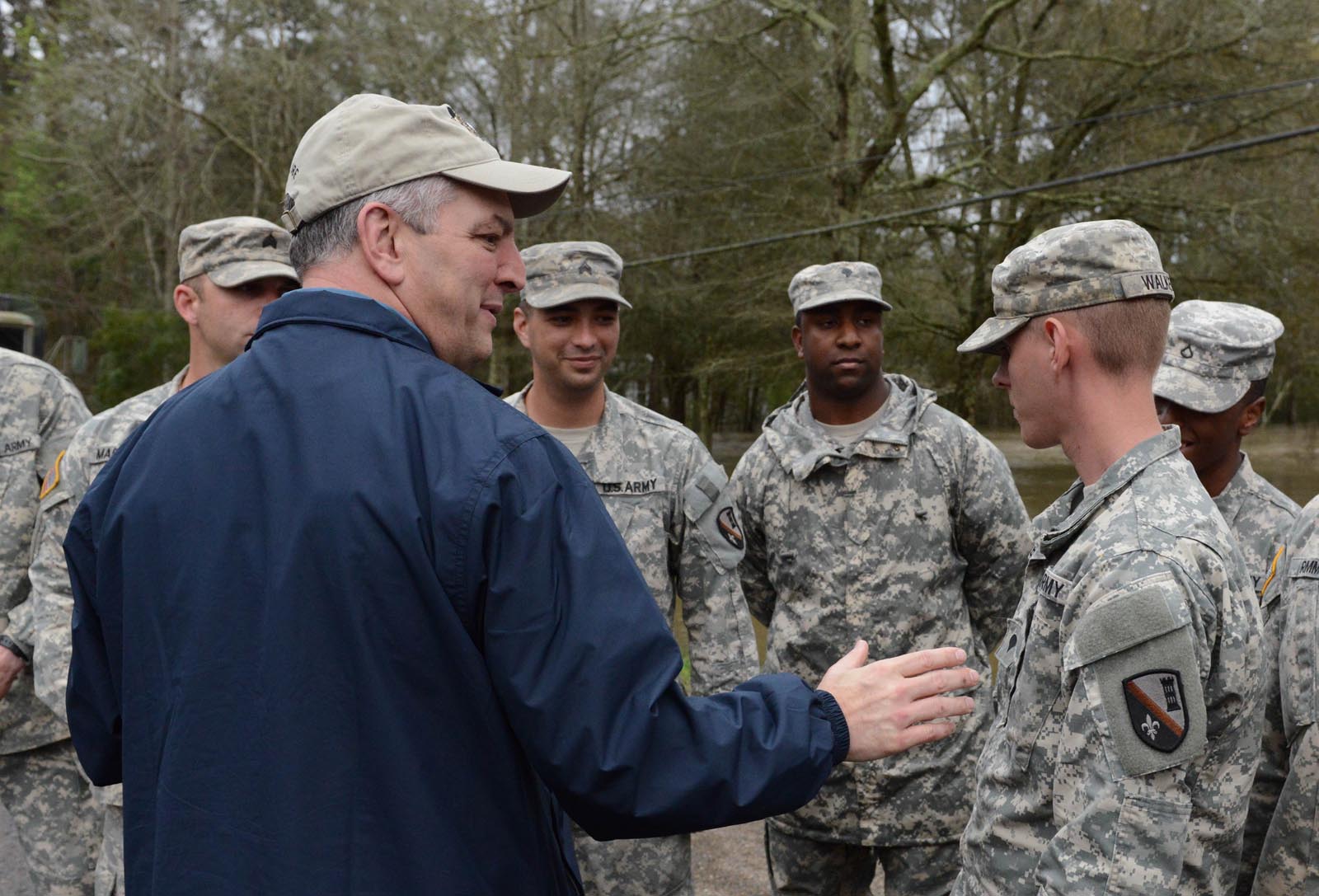 Louisiana Governor John Bel Edwards meeting with members of the National Guard 