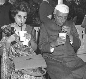 Jawaharlal Nehru and Indira Gandhi during a trip to Disneyland, 1961.