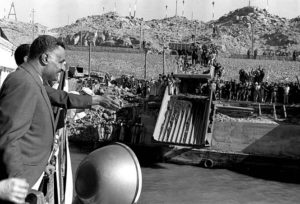 Egyptian President Nasser observing the construction of the Aswan Dam