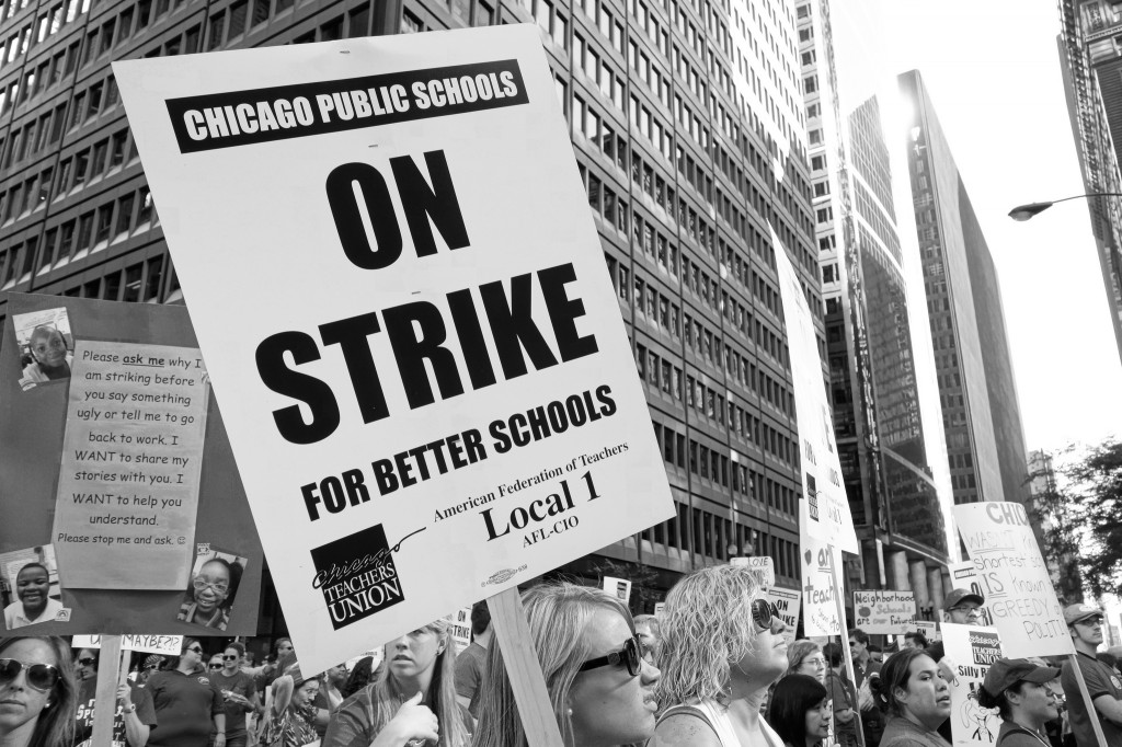 The Chicago Teachers Union on strike in 2012 to protest funding levels and corporate reform.